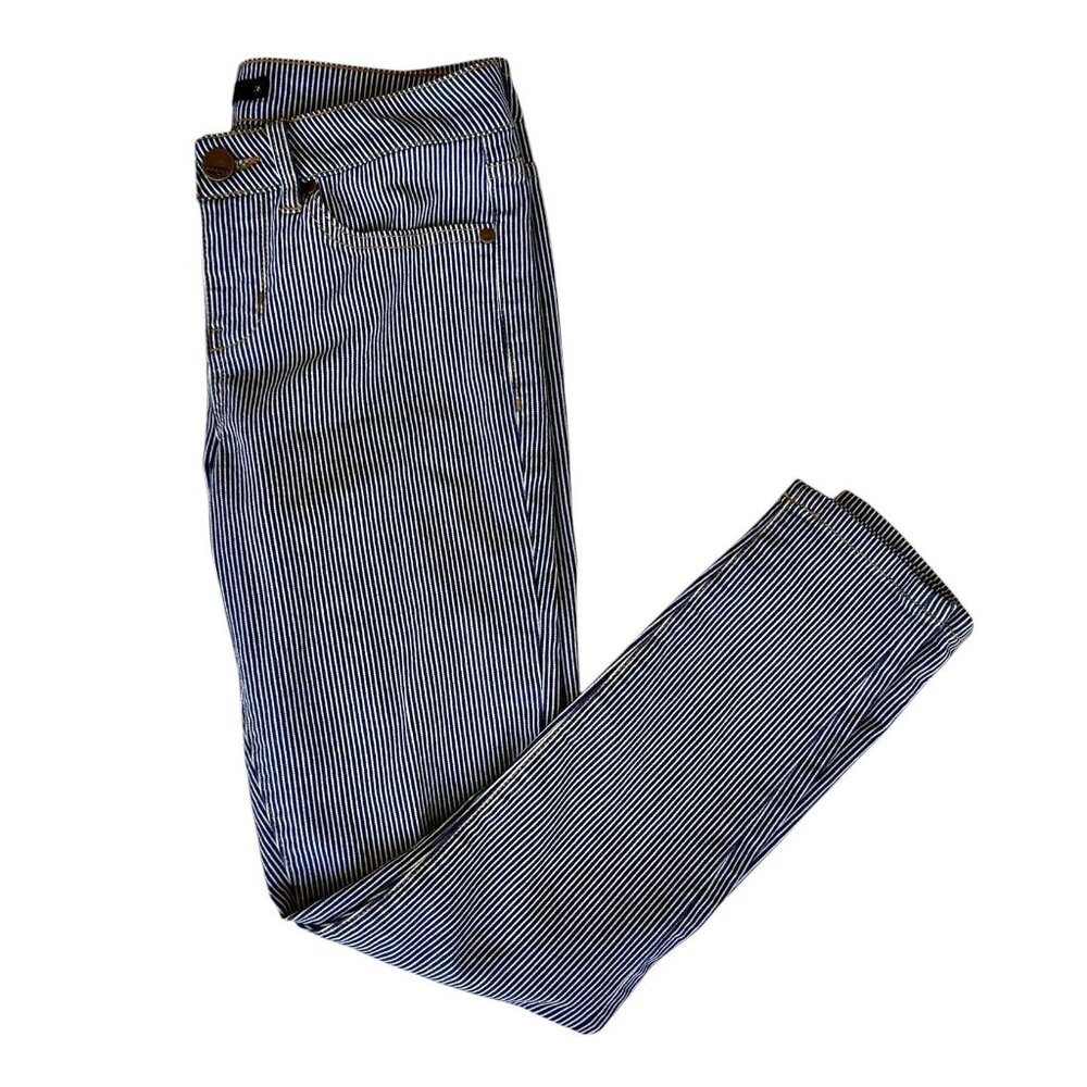 Harper Jeans Size 26 Pin Striped Navy White Skinny Straight Leg Mid Rise Cotton - Picture 10 of 12